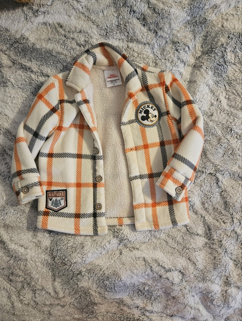 Mickey Plaid Sherpa Jacket for Kids - Cream & Orange
